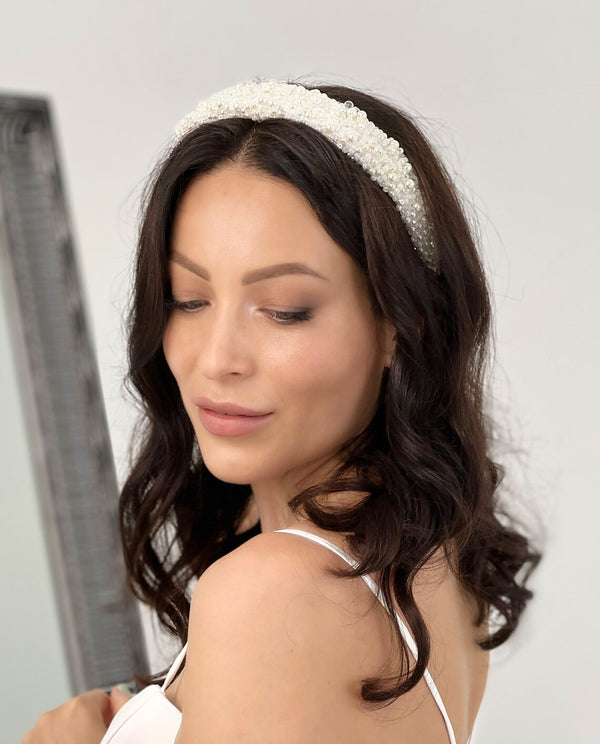 Bridal Headband With Pearls and Crystals