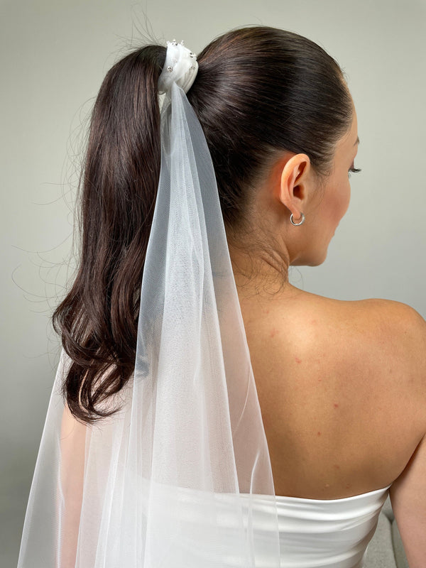 Ponytail Wedding Veil with Beaded top