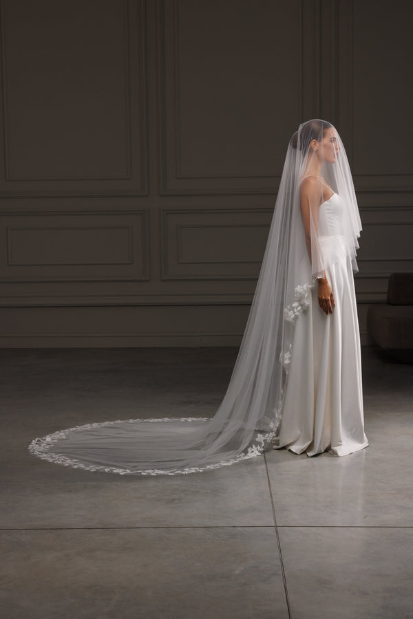 Lace veil with plain blusher 2 layers, V-2560