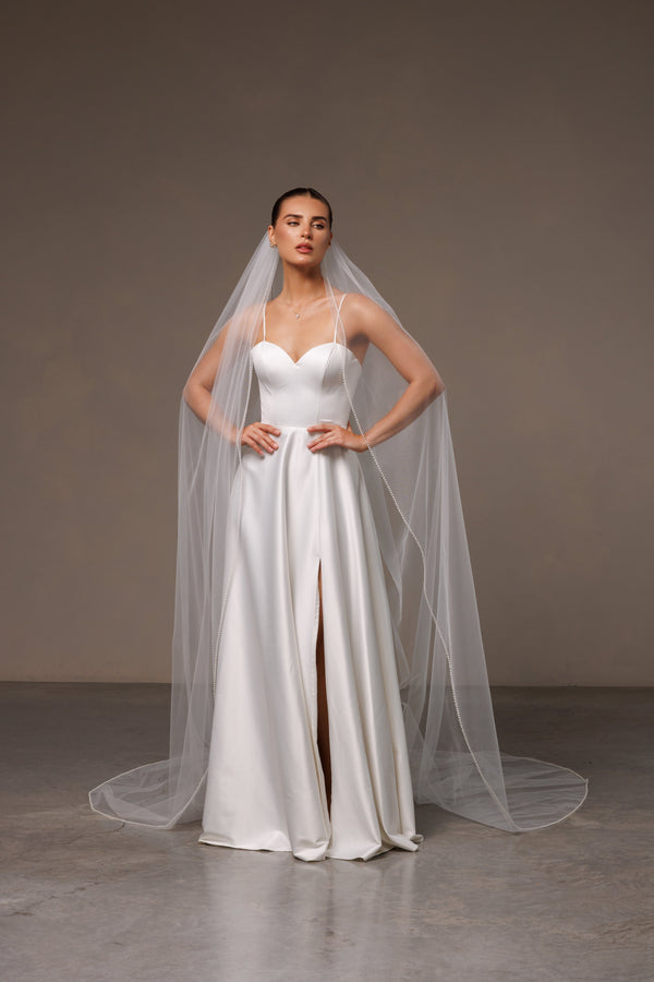 Pearl beaded edge vei,V-2559