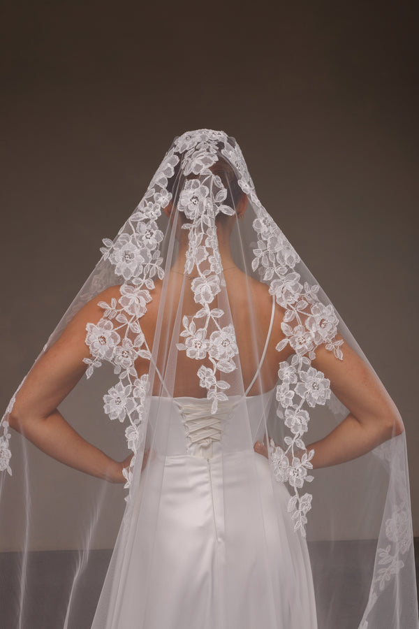 Mantilla Veil with Corded Lace Appliqués , V-2528