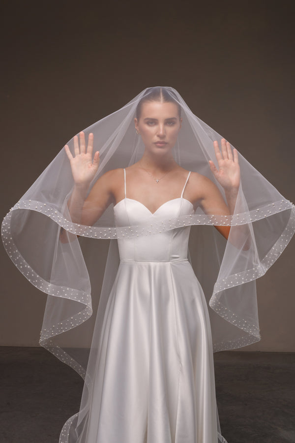 Horsehair Beaded Wedding Veil,V-2533