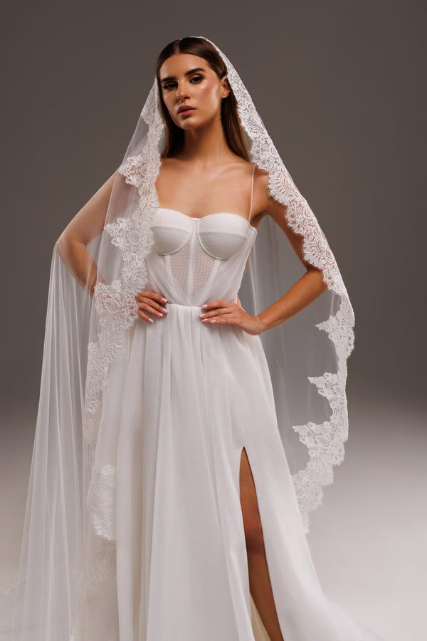One-layer spanish mantilla lace trim bridal veil,V-2505