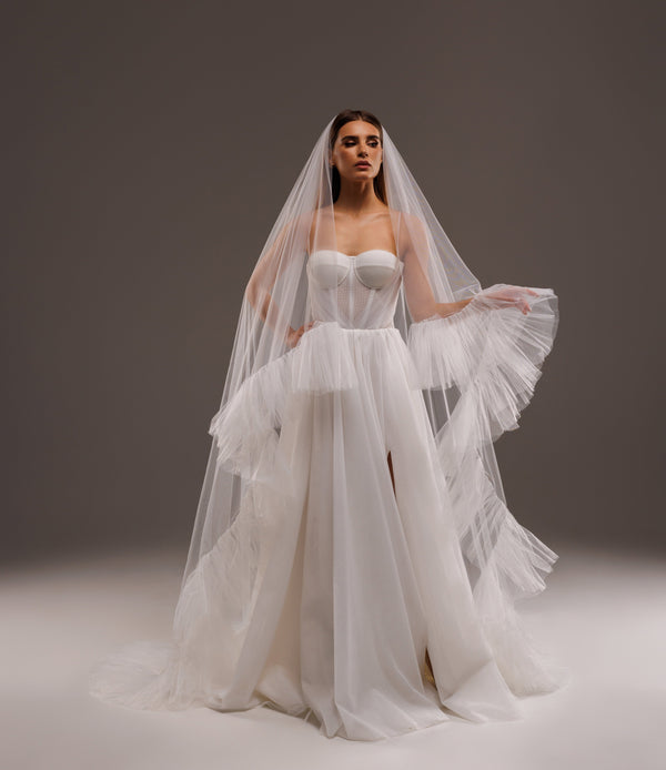 Cathedral ruffled one layer wedding veil, 1LFV/V-2545