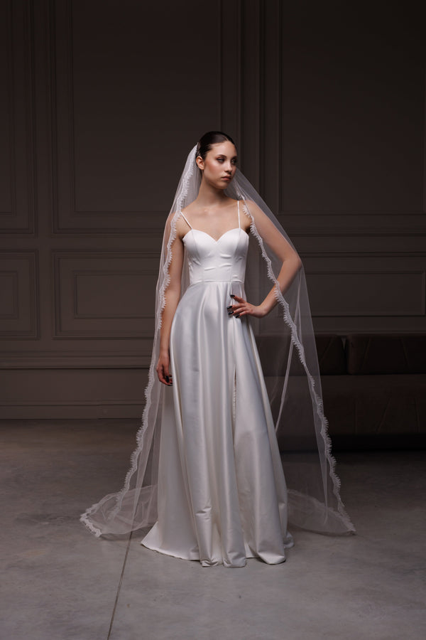 Lace trim one layer bridal veil, V-2517