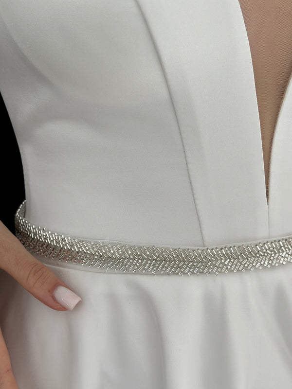 Wedding Dress Belt With Silver Beads