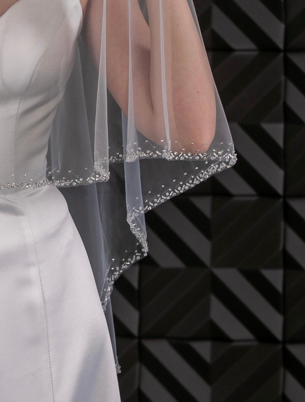 Two layers veil with blusher and silver beaded border, 2LZMV/V-2535