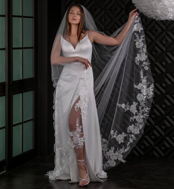 Floral lace with sequins on glitter tulle, GLAPV/V-2510