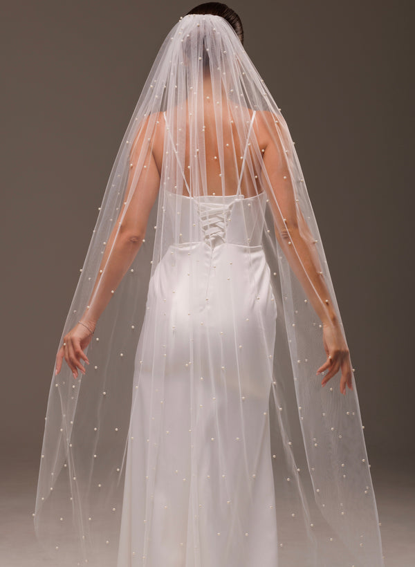 Wedding Veil With Pearls Cathedral Light ivory, PERV/V-2543