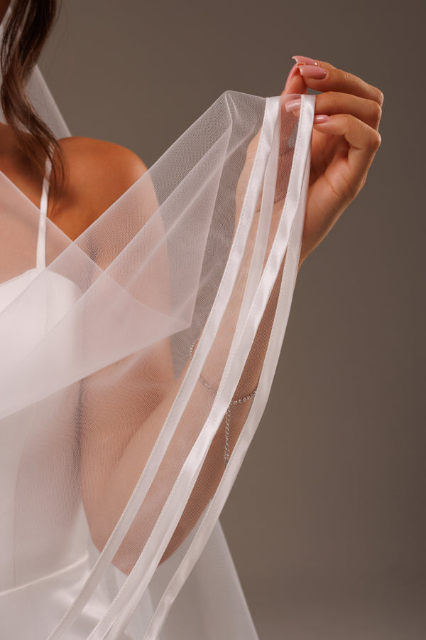 Double layered veil with satin edge, 2LSAT2RV