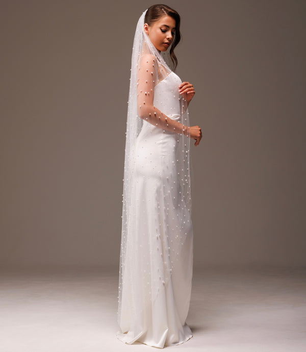 Bridal pearl veil with different size of pearls, GUS2BV/V-2540