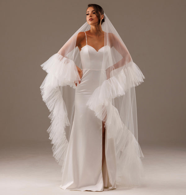Frilled 2 layer wedding veil, 2LFV/V-2546