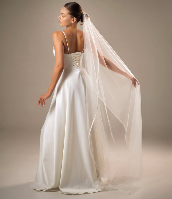 Soft Satin Ribbon Edge Wedding Veil, SATV/V-2547