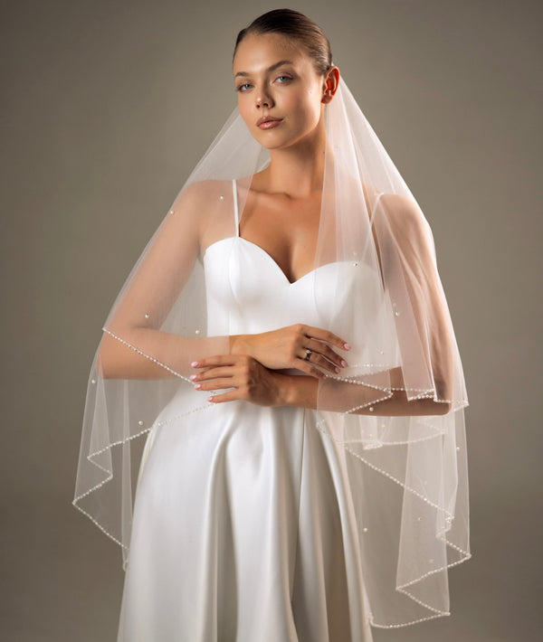 Two layers pearl veil with beaded edge, 2LNITV/V-2566