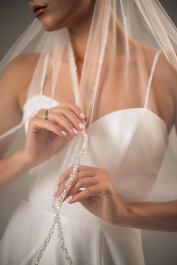 Pearl Crystal beaded edge veil, GUSV/V-2538