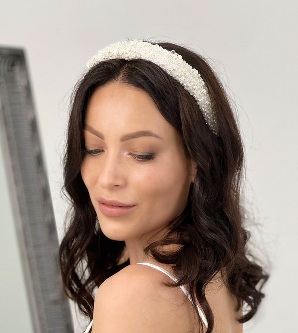 Bridal Headband With Pearls and Crystals